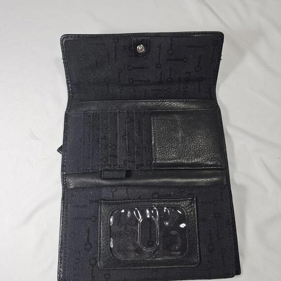 Fossil Long Live Vintage Black Leather Wallet Checkbook Cover 7'' x 4'' - Picture 2 of 8